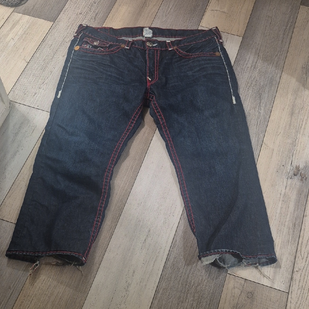 Dark Blue Denim Jeans with Red Stitching TRUE RELIGION MENS 42